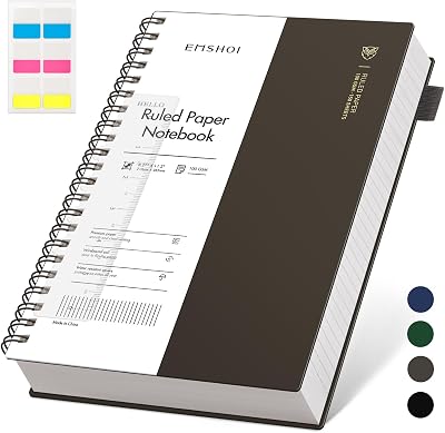 EMSHOI A4 Notebook 300 Pages Spiral 100gsm PVC Cover 21.5x27.9cm Coffee