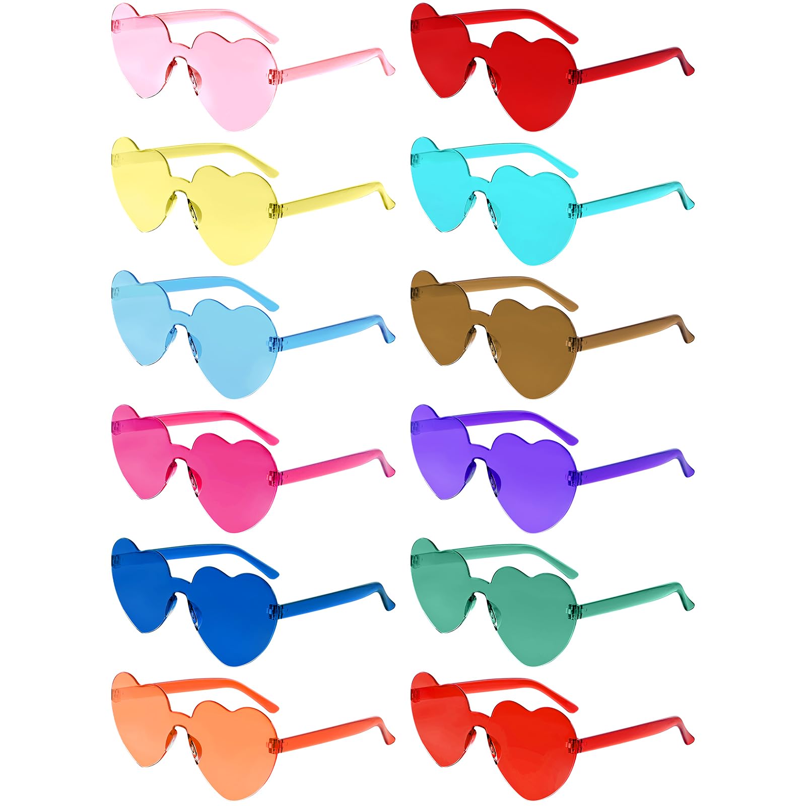 Photo 1 of Morcheiong 12/24/36/48 Pack Heart Shaped Sunglasses Colorful Rimless Glasses Bachelorette Party Favor Eyewear for Women Girls (12)