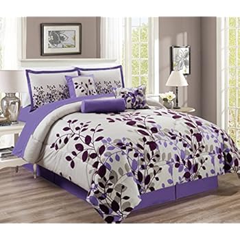 Amazon.com: 7-Pieces Purple Flocking Leaf Comforter Set