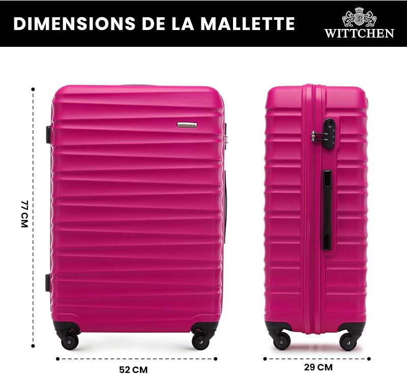 Valise Grande Taille Valise de Voyage à roulettes Coque Rigide ABS 4 roulettes Spinner Serrure à Combinaison Poignée télescopique Groove Line Taille XL Rose Air France/Easyjet/Ryanair
