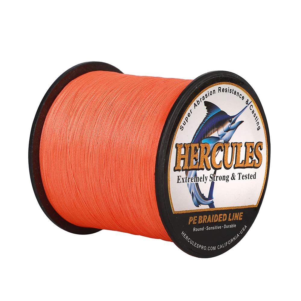 Hercules Super Strong 300M 328 Yards Braided Fishing Line 100 LB Test for Saltwater Freshwater PE Braid Fish Lines 4 Strands - Orange, 100LB (45.4KG), 0.55MM — image 1