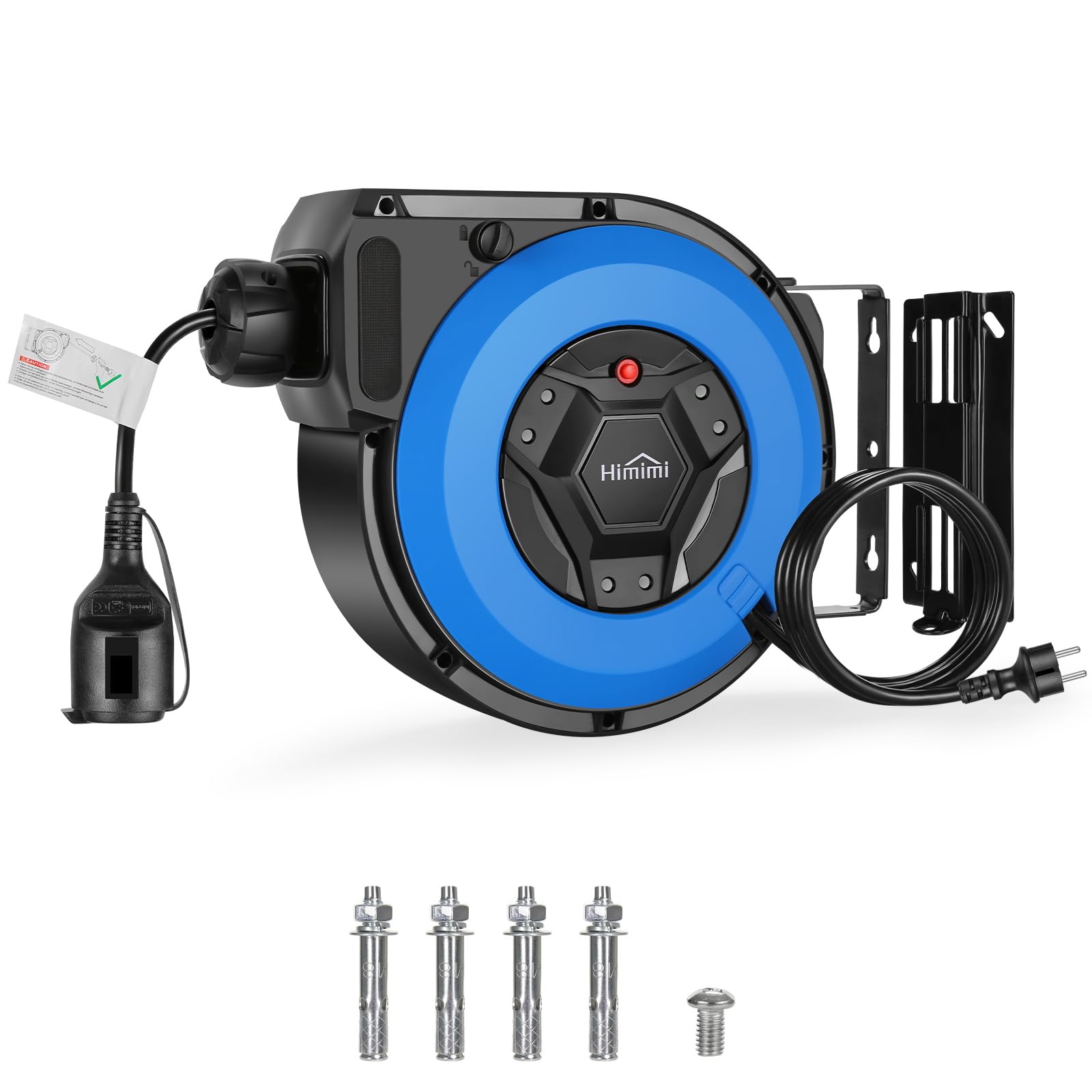 Himimi Automatik Kabeltrommel mit Halterung 15m + 2m, 1500W ~ 3000W Kabelaufroller Automatisch, Verlängerungskabel außen Wandmontage, Überlastschutz, Wand Deckenmontage, 180° drehbar, Schutzstufe IP44