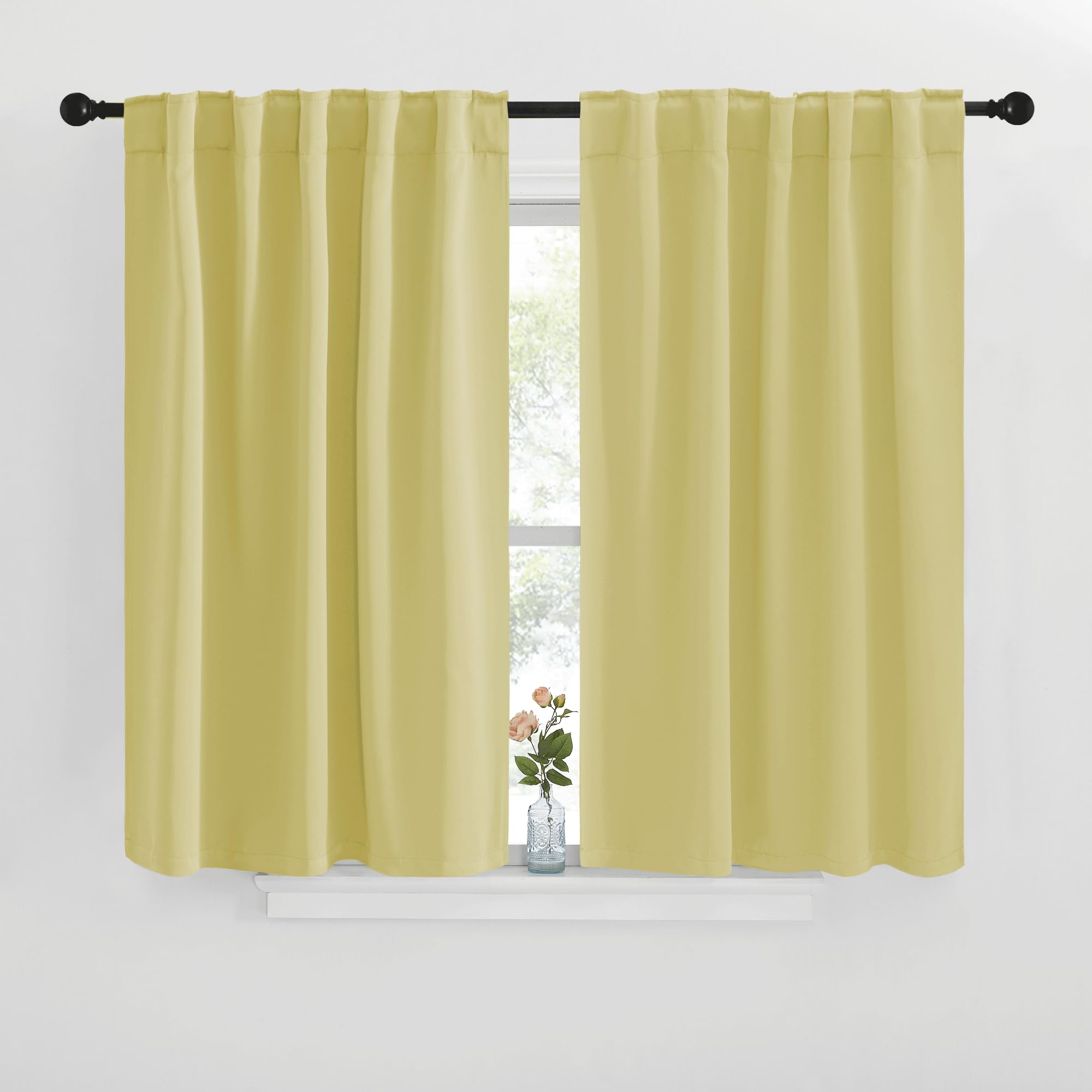 Photo 1 of NICETOWN Blackout Curtain Panels for Living Room - (Paler Yellow Color) 42x36 inch, 2 Panels Set, Room Darkening Blackout Drapes for Window