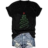 Womens V Neck Christmas Shirt Merry Christmas Graphic Tees Funny Holiday Xmas T-Shirts Winter Gift Tops