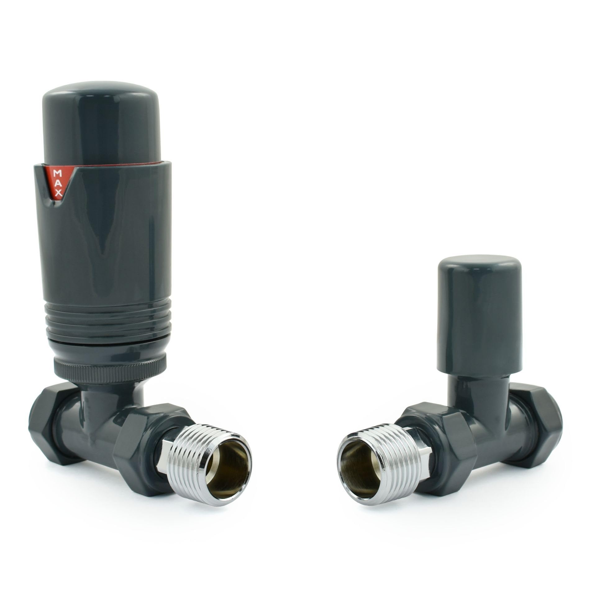 Hot Flow All-Anthracite Estuary Straight TRV Thermostatic Radiator Valve (Pair) Includes Straight TRV Body, Wheel Head & Lock Shield for Quick & Easy Temperature Control. Perfect for Energy Saving.