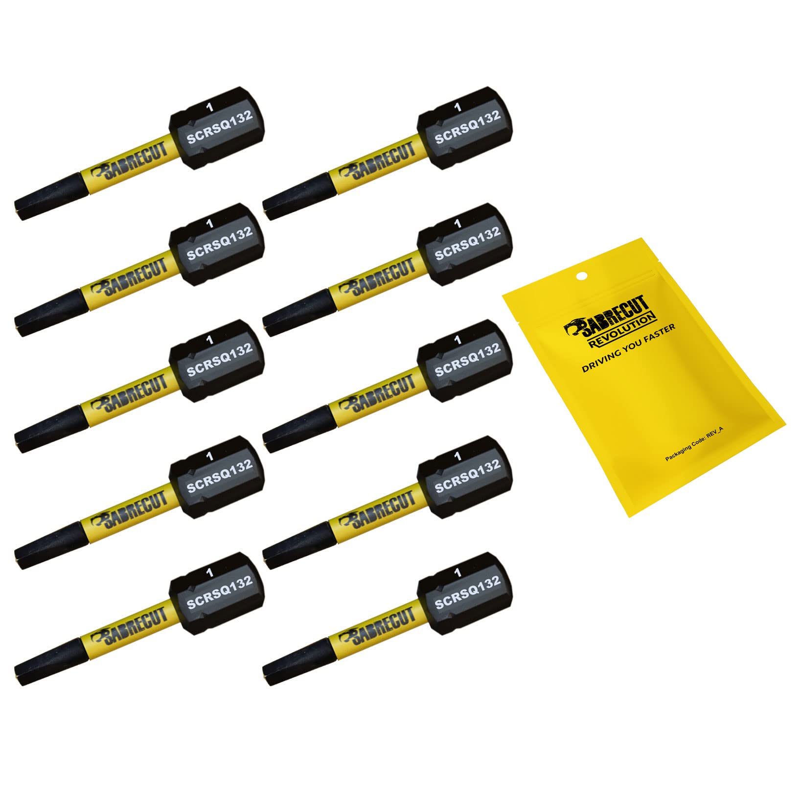 10 x SabreCut SCRSQ132_10 32mm SQ1 Square Magnetic Impact Screwdriver Driver Bits Set Single Ended Heavy Duty