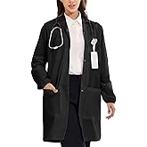Wellhin Women's Lab Coats Snap Closure 4 Pockets Elastic Cuffs Professional Medicas Long Sleeve Labcoats Scientist College