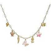 LALAPPLE Chunky Charm Necklace for Women 14K Gold Plated Stainless Steel Trendy Cute Summer Beachy Charm Pendant Hypoallergenic,Boho Summer Seashell Beach Starfish Surfer Jewelry