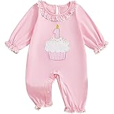 GOOCHEER First Birthday Baby Girl Outfit Fall 1 Cake Embroidery Ruffle Long Sleeve Romper Jumpsuit Cake Smash Clothes