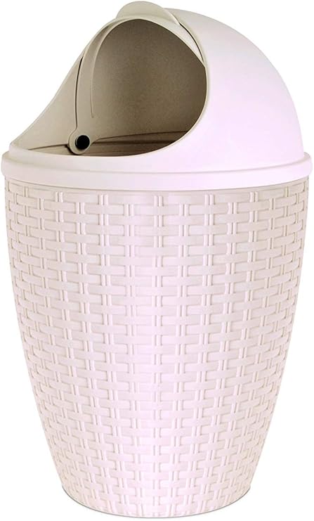 Wastebaskets Home Wicker Look Round Trash Can With Roll Up Lid Vanity Trash Bin Bathroom Superio Round Trash Can White 7 5 Qt