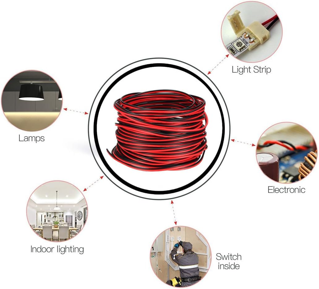 sourcing map Red Black Wire 2pin Extension Cable Cord 26 AWG Parallel Wire Tin Plated Copper 10M Length for LED Strip Light - Image 5