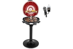 Outvita Indoor/Outdoor Electric Grill, 1600W Portable Removable Stand Grill with Double Layer Design for BBQ, Patio & Backyard (Red)