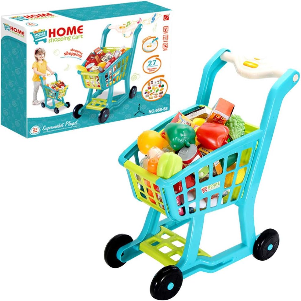Atezch Shopping Day Grocery Cart - Toy Shopping Cart with Lights & Music - 27Piece Toy Shopping Cart & Pretend Food Playset for Toddlers Ages 3 & Up(Ship from US!!!)
