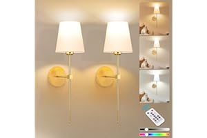 Adetu Battery Operated Wall Sconce Set of 2, 5CCT Gold Rechargeable Wall Lights with Remote, 10 RGB Dimmable Colors Wireless Battery Powered Wall Sconce Wall Lamp for Bedroom Living Room Wall Decor