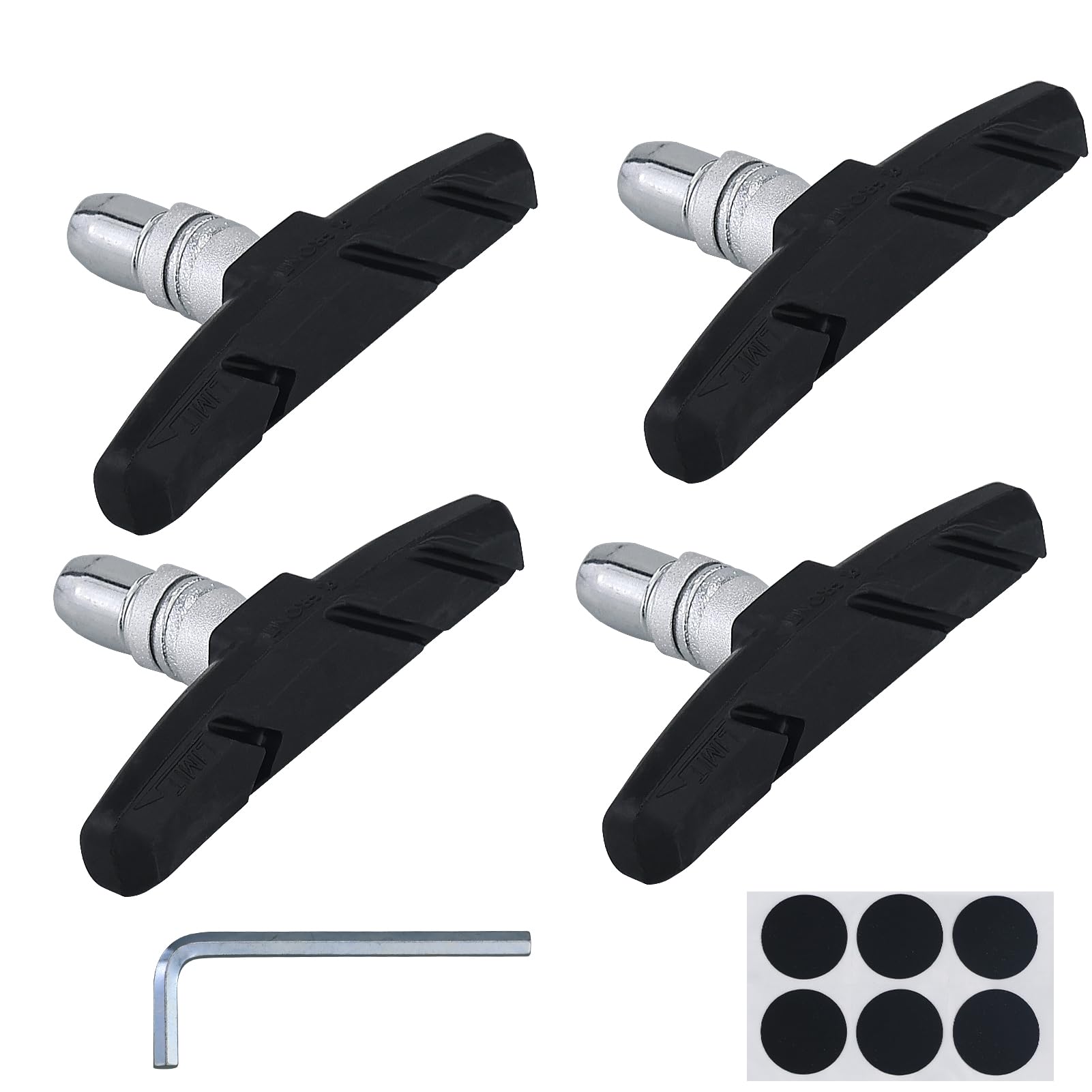 2 Pairs V Bike Brake Pads, Brake Pads for Bicycle,V Brake Pads,70mm V Brake Blocks, Bicycle Brake Blocks Set with Hex Nuts And Spacer, 1 Hexagonal Spanner included, for Road Bikes Mountain Bikes