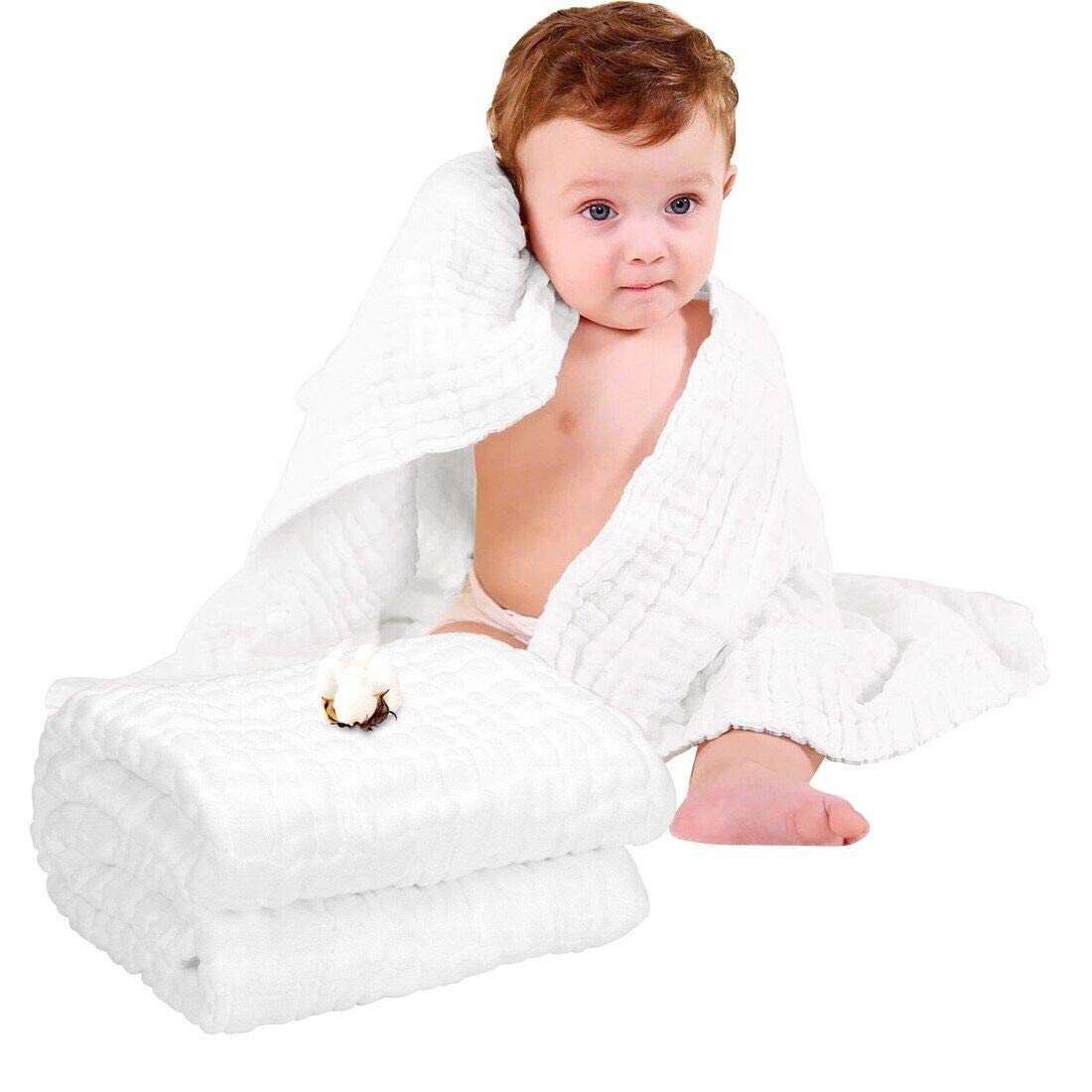 Organic Muslin Baby Towel Cotton Gauze Super Soft Baby Bath Towels 6 Layers Infant Towels Newborn Blanket Suitable for Baby\'s Delicate Skin 40 x 40inches White by Mom\'s Love