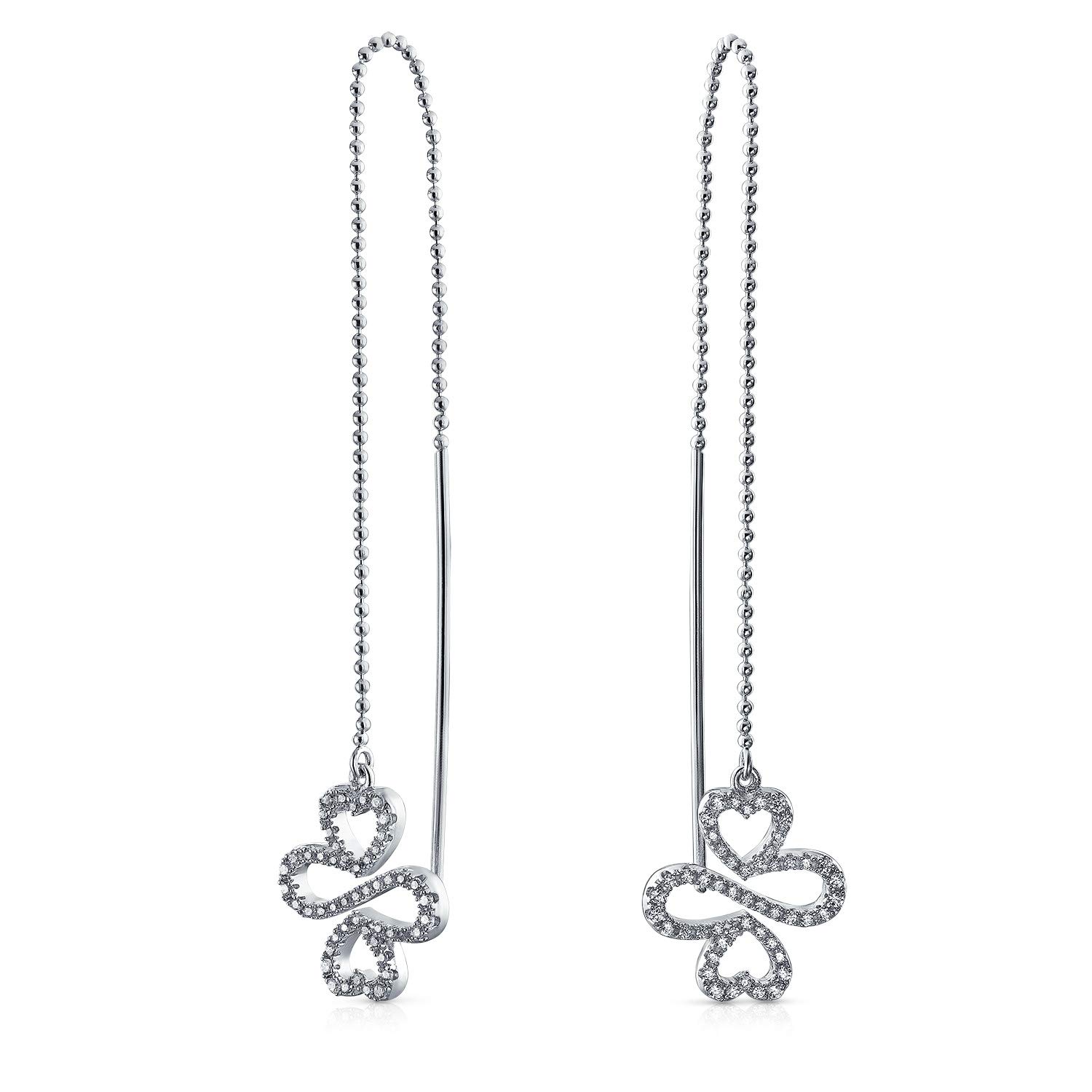 Bling Jewelry Ayllu Amulet Talisman Inspirational Intertwine Symbol Flower Infinity Clover Pave CZ Chain Threader Earrings For Women Teens .925 Sterling Silver