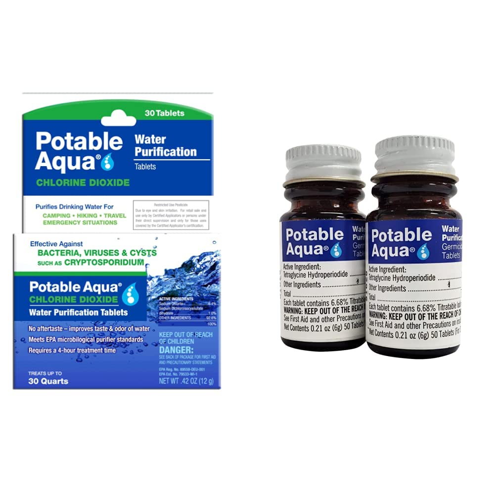 Potable Aqua Chlorine Dioxide Water Purification Tablets - 30 Count & Two 50ct Bottles Image