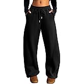 ELLEVEN Women's Fleece-Lined Barrel Leg Sweatpants Pants Casual with Adjustable Ankle Drawstring & Pockets