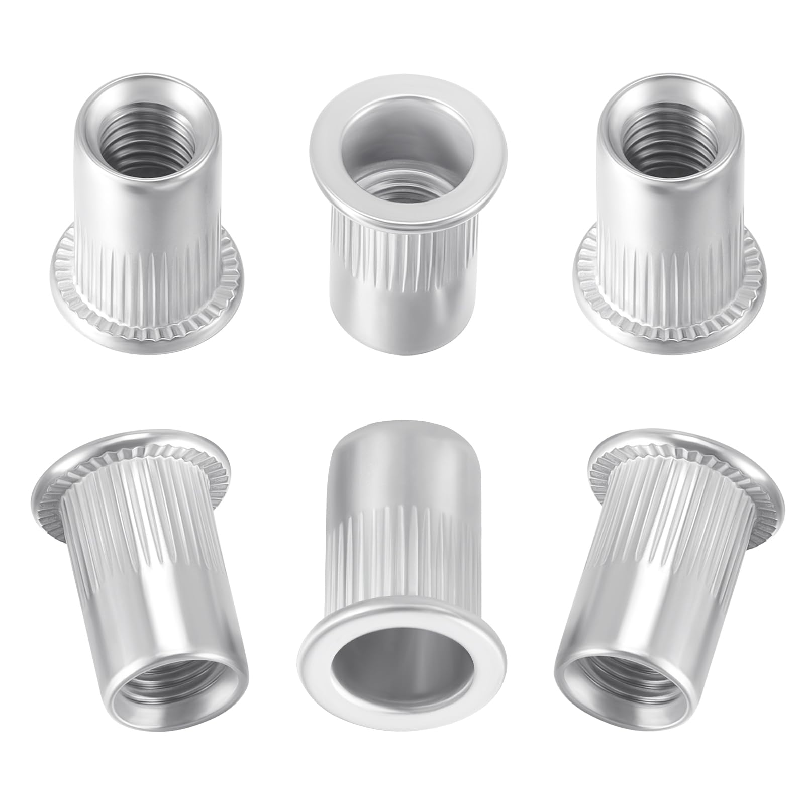 HSEAMALL 50PCS M6 Rivet Nuts Stainless Steel Rivnut Flat Head Threaded Insert Nut for Metal, Wood,Aluminium