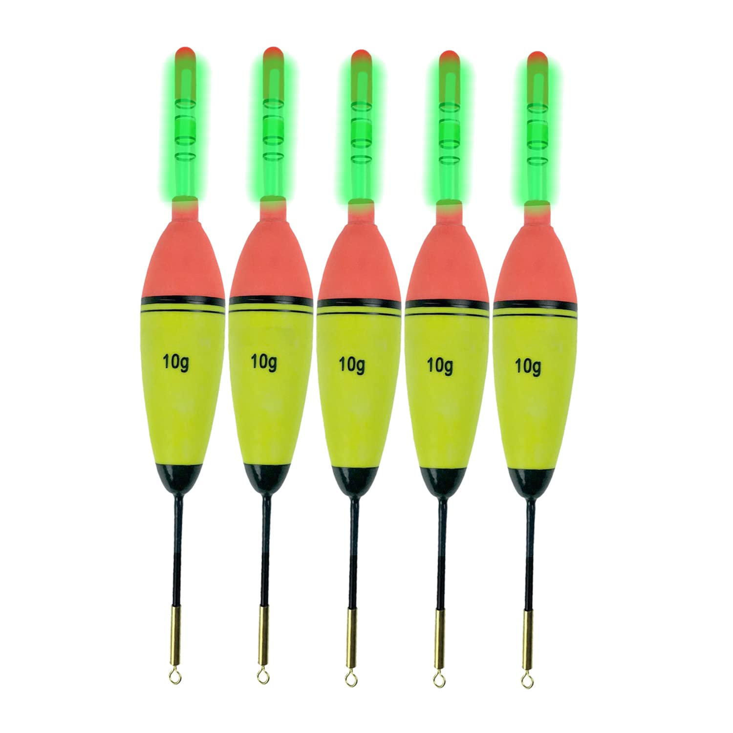 QualyQualy 5 Pcs EVA Foam Fishing Floats + 10 Pcs Glow Sticks Long Vertical Luminous Night Fishing Floats For Carp Bass (Glowing Bobbers -10g buoyancy)