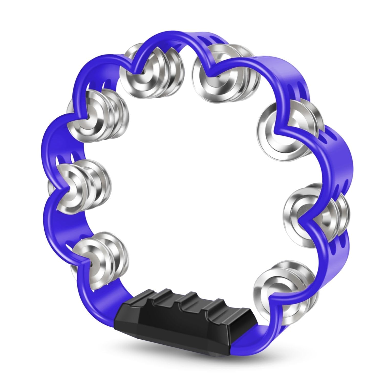 Flexzion Flower Tambourine - 8 Inch Handheld Percussion Instrument w/Metal Jingles & Ergonomic Grip - Small Tambourines for Adults, Kids, Church, Parties, & Musical Events (Blue)