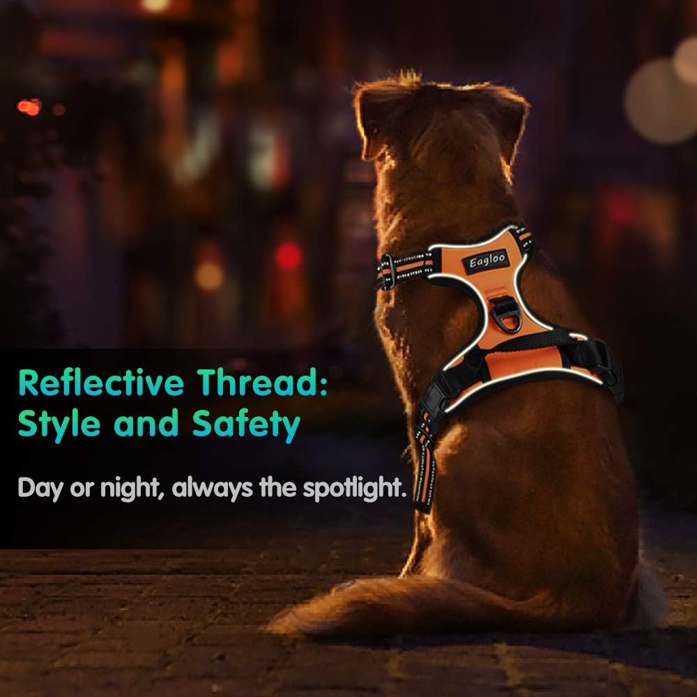 Eagloo Dog Harness No Pull, Walking Pet Harness with 2 Metal Rings and Handle Adjustable Reflective Breathable Oxford Soft Vest Easy Control Front Clip Harness Outdoor for Large Dogs Orange : Pet Supplies