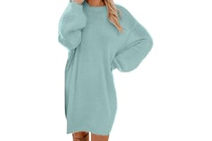 ZWSPTO Women's Furry Crewneck Oversized Loose Long Pullover Sweater Dress Warm Cute and Comfy Sweater