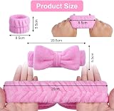 Aomig Spa Headbands Women Fluffy Bowknot Elastic Microfiber Pink 2 Wrist Straps view 2