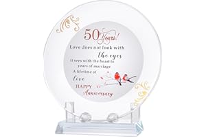 Movdyka 50th Wedding Anniversary Crystal Plate Gifts for Couple Parents Unique, 50th Anniversary Decoration Gifts for Mom & Dad, 50 Years of Marriage Wedding Gift for Husband & Wife