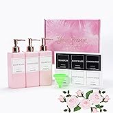 Shampoo and Conditioner Dispenser for Shower, Refillable Shampoo and Conditioner Bottles Body Wash Dispenser with Waterproof Labels, 3PCS Soap Dispenser Bathroom Pink Rose Gold Empty Pump Bottle