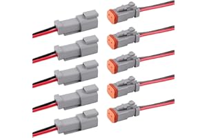 Flytuo Deutsch DT 2 Pin Connector 5 Sets - 2 Way DT Automotive Waterproof Male Female Plug Wiring Harness for Car, Truck, Boats, LED Work Light, 16 AWG. (5 Sets 2 Pin, Grey)