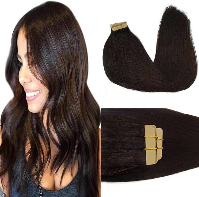 GOO GOO Tape in Hair Extensions 16in 50g 20pcs Dark Brown 9A Remy