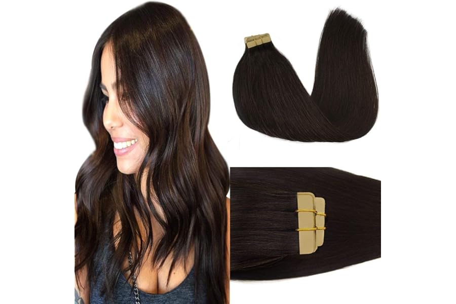 GOO GOO Tape in Hair Extensions Human Hair, 2 Dark Brown, 20inch 50g 20pcs, Skin Weft Seamless Invisible, Silky Straight with Thick Ends, Remy Human Hair