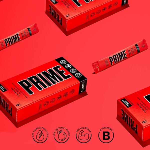 PRIME HYDRATION+ STICKS TROPICAL PUNCH | HYDRATION POWDER SINGLE SERVE STICKS | ELECTROLYTE POWDER ON THE GO | LOW SUGAR | CAFFEINE-FREE | VEGAN | 6 STICKS