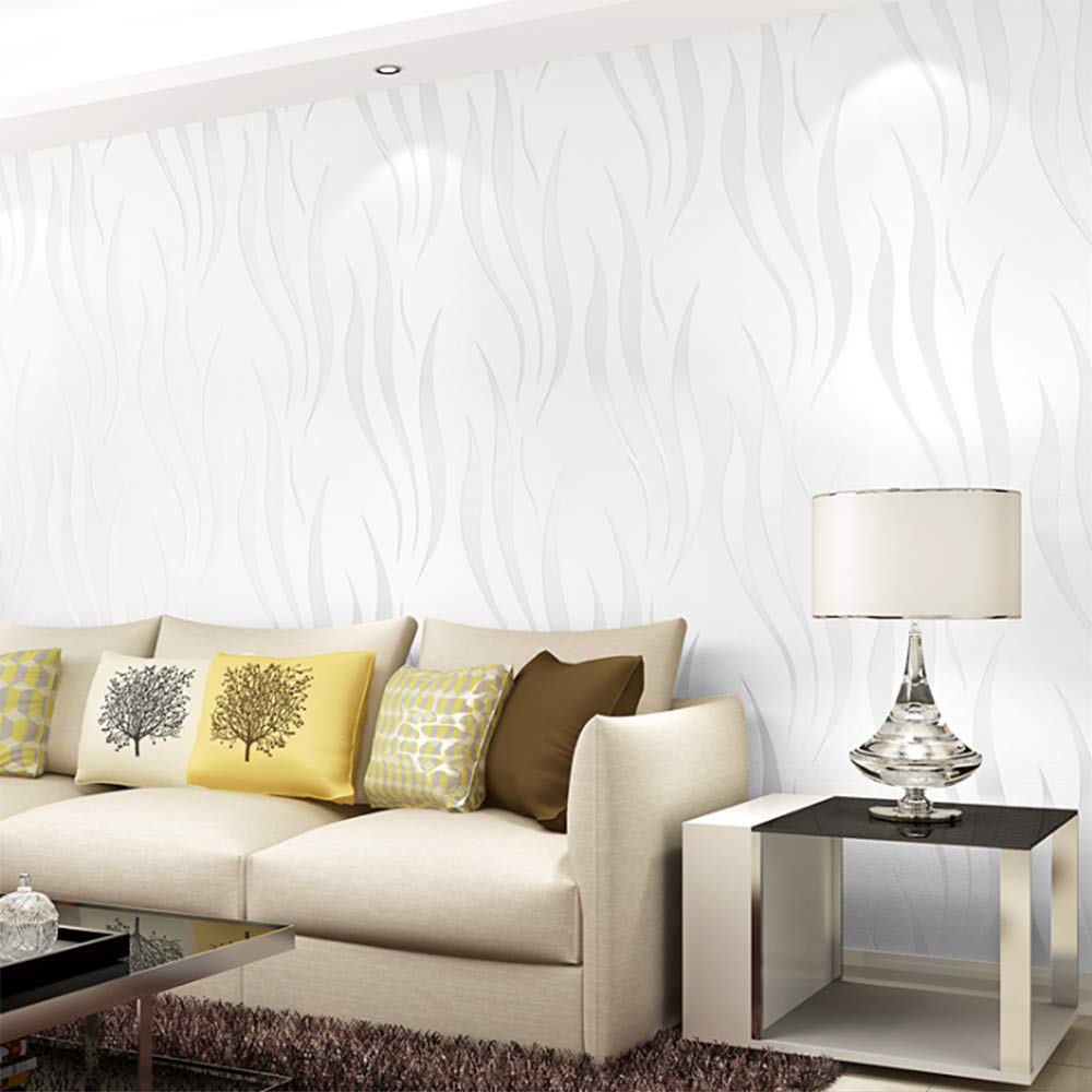 Modern Simple Stylish 3D Stereoscopic Wave Stripes TV Background Living Room Non-Woven Wallpaper Cream Color 0.53m(1.73'W) x 10m(32.8'L)=5.3m2 (57 sq.ft)