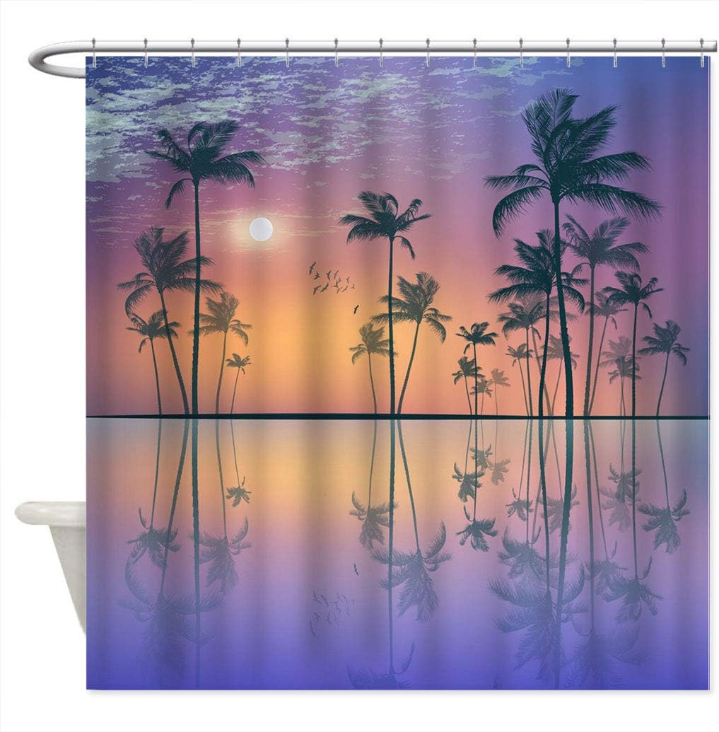 Fabuyale Palm Tree Bath Curtain Waterproof, Silhouette of