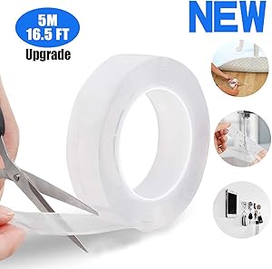 Multipurpose Nano Grip Tape Reusable Removable Washable Double Sided Sticky Strips Seamless Traceless Tape Adhesive Kitchen Holder (Clear - 5M/16.5ft)