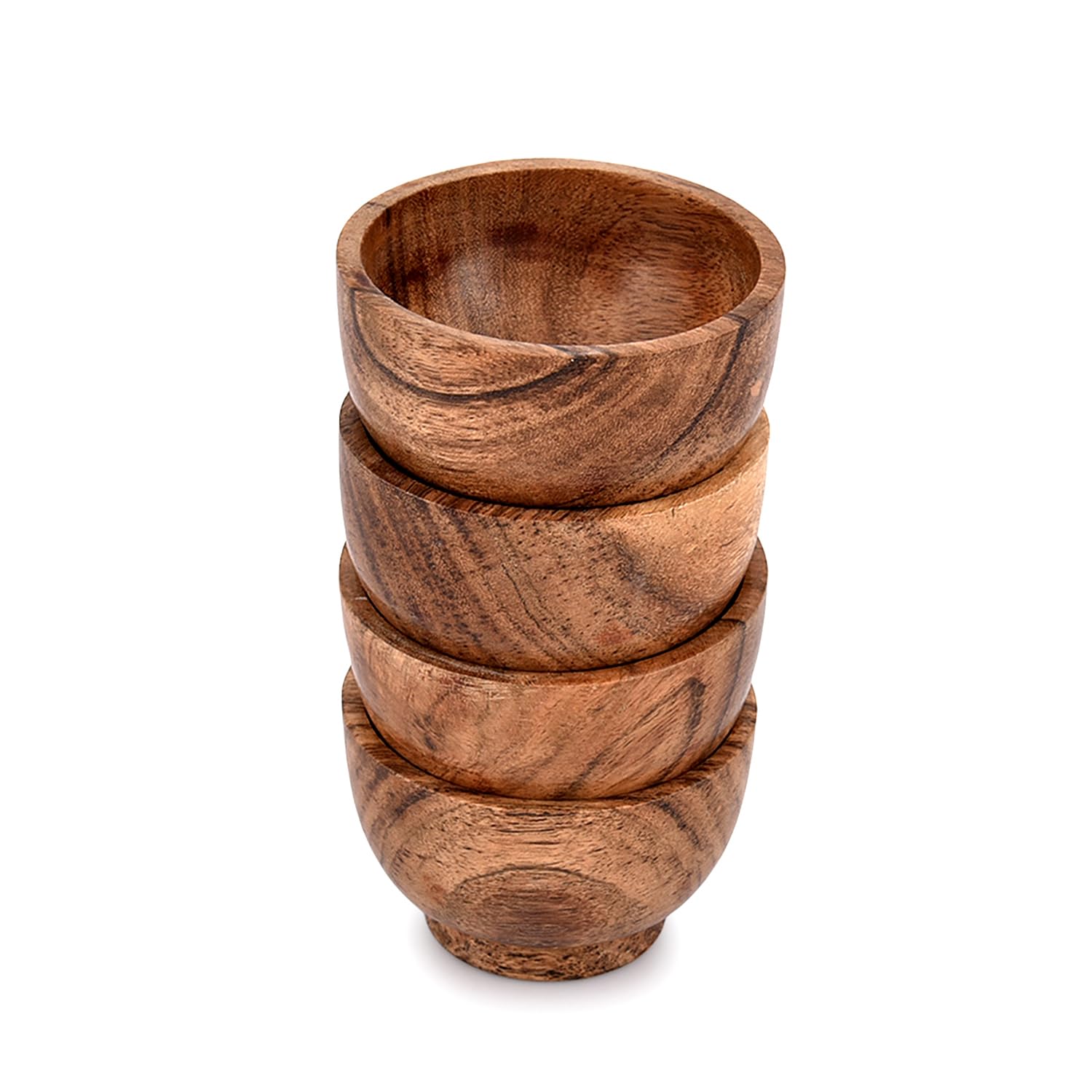 Kimona Soup Bowl Acacia Round Bowl for Condiments, Dip Sauce, Nuts, Candy and More Pinch Bowls for Salad Nuts Dips Spice Candy (Set of 4) (7.62cm x 7.62cm x 5.08cm)