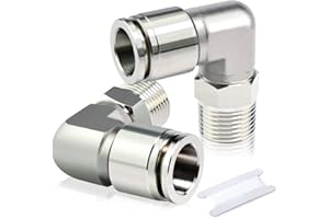 TAILONZ PNEUMATIC 304 Stainless Steel Male Elbow - 1/2 Inch Tube OD x 3/8 Inch NPT Thread 90 Push to Connect Tube Fitting PL-1/2-N3 (Pack of 2)