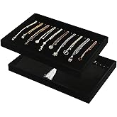 Coward Set of 2 Black Velvet Stackable Necklace Holder Organizer Tray Velvet Necklace Display Stand for Selling Jewelry Box Case for Storage (necklace+necklace)