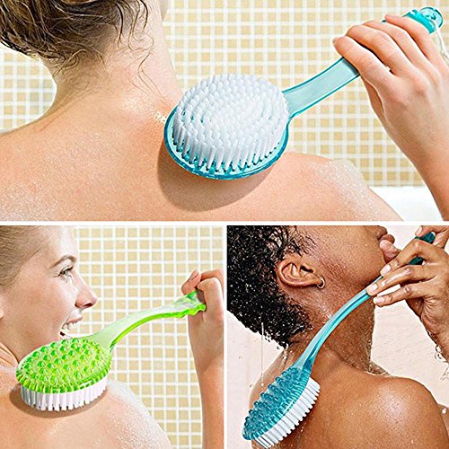 FTXJ Long Plastic Handle Bath Shower Body Brush Back Skin Cleaning Scrubber (Blue)