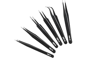 6 PCS Upgraded Precision ESD Anti-Static Stainless Steel Tweezers Set for Electronics, Laboratory, Jewelry Making, Craft, Sol