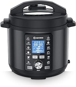 MOOSOO 13-in-1 Electric Pressure Cooker, 6 QT Instant Pot with Big LCD Display, Stainless Steel, Sterilizer, Slow Cooker, Steamer, Rice Cooker, Saute, with 8 Accessories and Recipes, Black