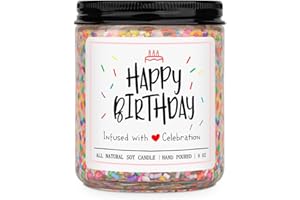 Homsolver Happy Birthday Gifts for Women Men, Vanilla Cream Scent with Sprinkles Candy Birthday Candles, Unique Best Friend Idea Gifts for her, Handmade Candle Decor