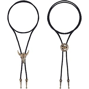 Mikovivi 2pcs Western Bolo Tie Necklace, Vintage Western Jewelry | Adjustable Cowboy Cowgirl Necklaces Cowboy Bolo Tie Neckla