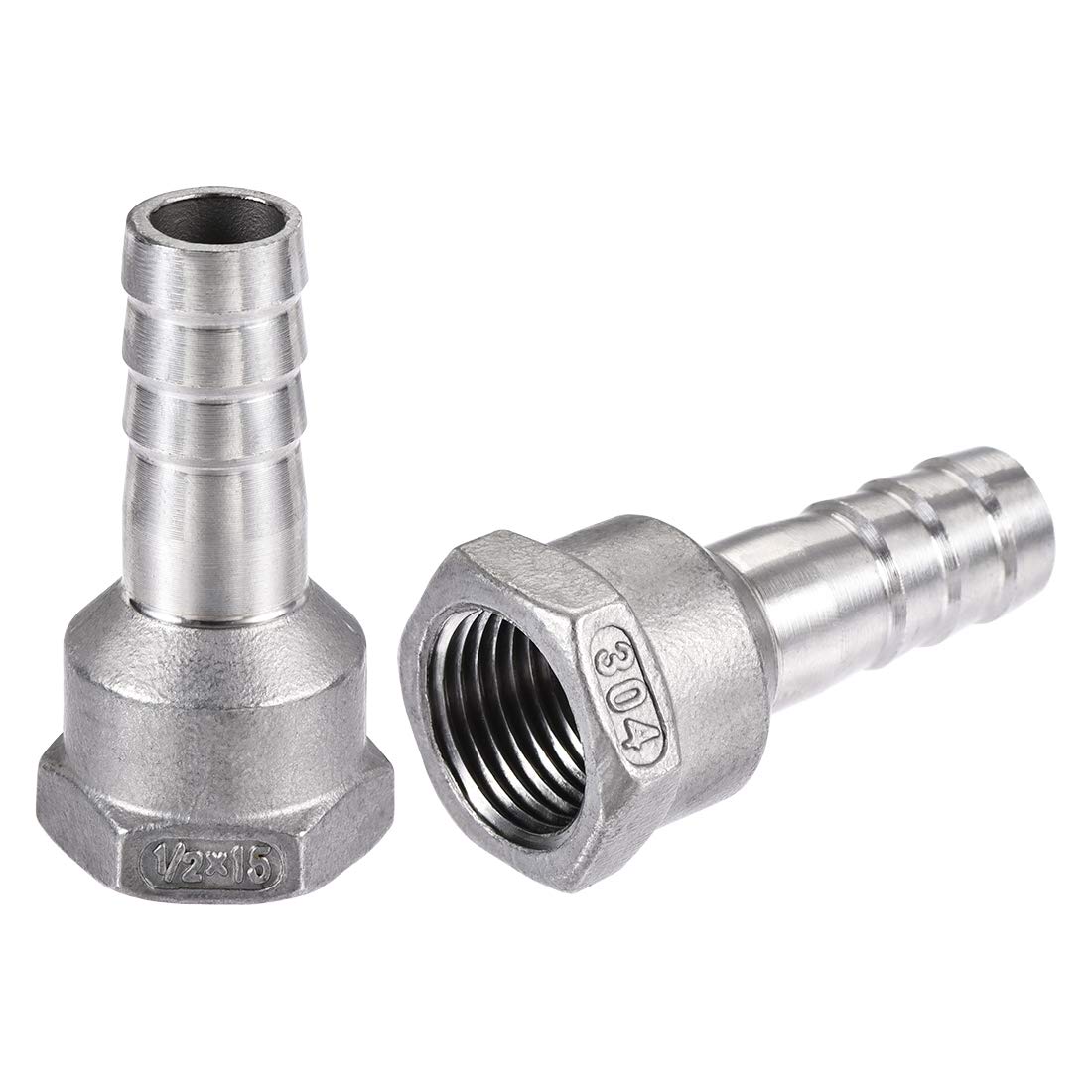 sourcing map 304 Stainless Steel Hose Barb Fitting Coupler, 15mm Barb x G1/2 Female Thread Pipe Adapter, 2Pcs
