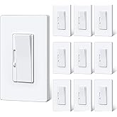 BESTTEN 10 Pack Super Slim Digital Dimmer Light Switch, Quiet Rocker, Max 300W LED, CFL, 600W Halogen, Single Pole or 3 Way Dimmable Switch, Screwless Wallplate Included, ETL Listed, White