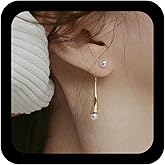 Xduargs Boho Pearl Ear Jacket Earrings Vintage Teardrop Pearl Earrings Silver Waterdrop Bead Dangle Earring Wedding White Bead Stud Earring Jewelry for Women