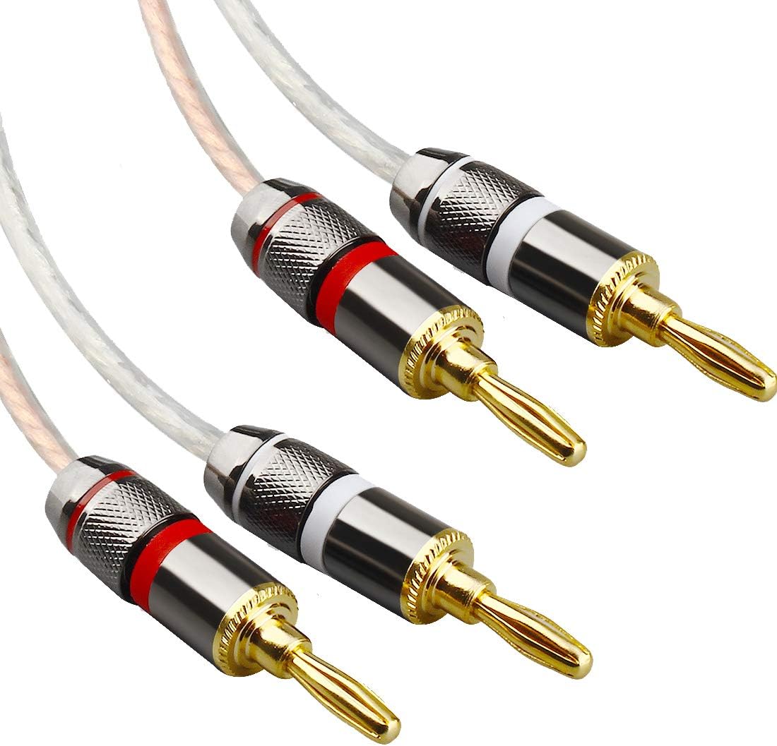 LoongGate Banana Tips Hifi Speaker Wire, Heavy Duty Oxygen-Free Bare Copper Banana to Banana Plugs Speaker Cable (3m/10feet)